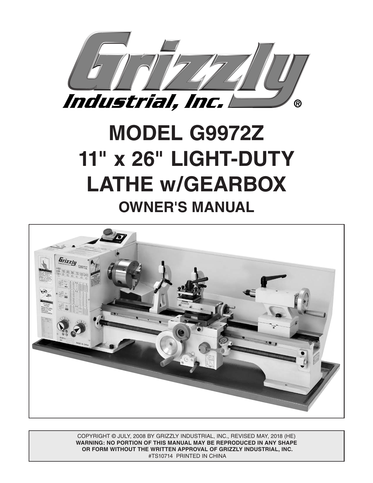 11 x 26-Inch Grizzly G9972Z Bench Lathe with Gearbox 