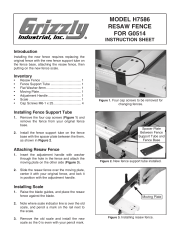 Grizzly H7586 Resaw Fence Attachment Instruction Sheet | Manualzz