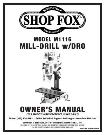 Grizzly M1116 Variable Speed Mill/Drill Owner's Manual | Manualzz