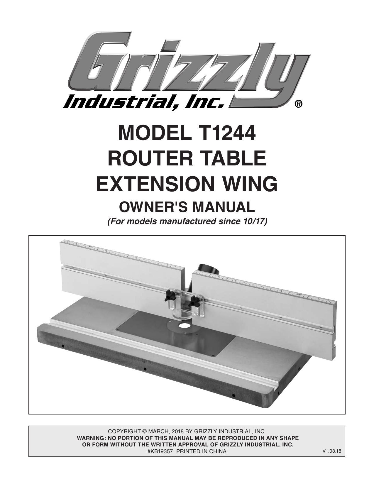 Grizzly T1244 Router Table Wing Owner Manual Manualzz