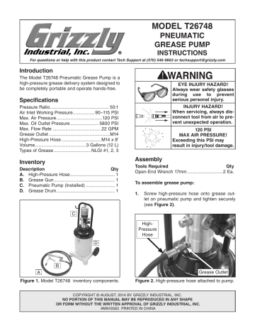 Grizzly T26748 Air Operated Grease Pump Owner Manual | Manualzz