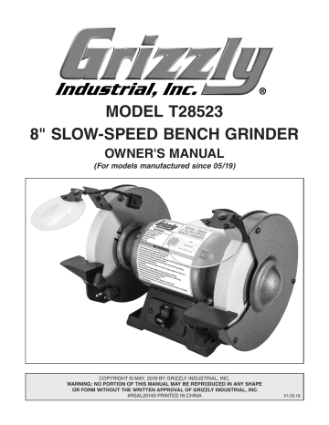 Grizzly T28523 Slow-Speed Bench Grinder 1/3 HP Owner's Manual | Manualzz