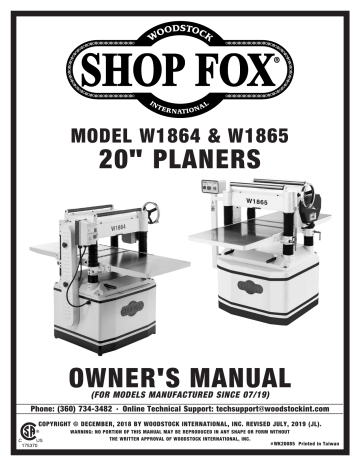 Grizzly W1865 5 HP Planer Owner's Manual | Manualzz