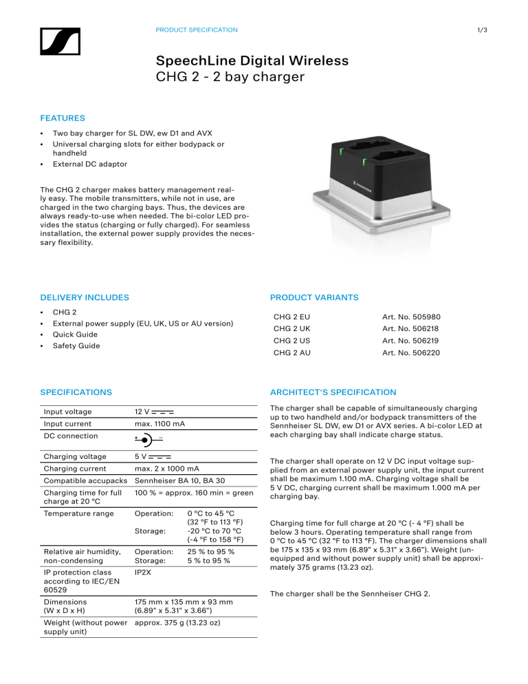 Sennheiser Chg 2 Specification Manualzz