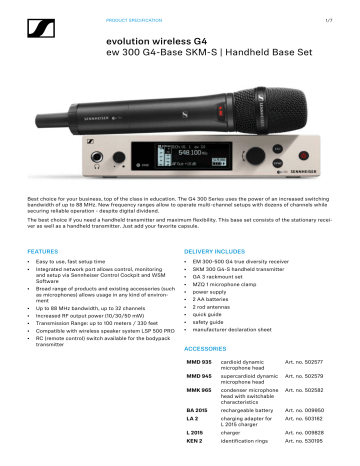Sennheiser EM 300-500 G4 Spec Sheet | Manualzz