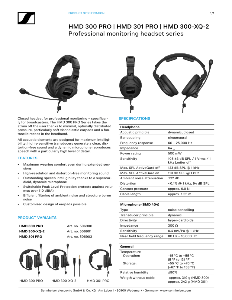 Sennheiser Hmd 300 Pro Specification Manualzz