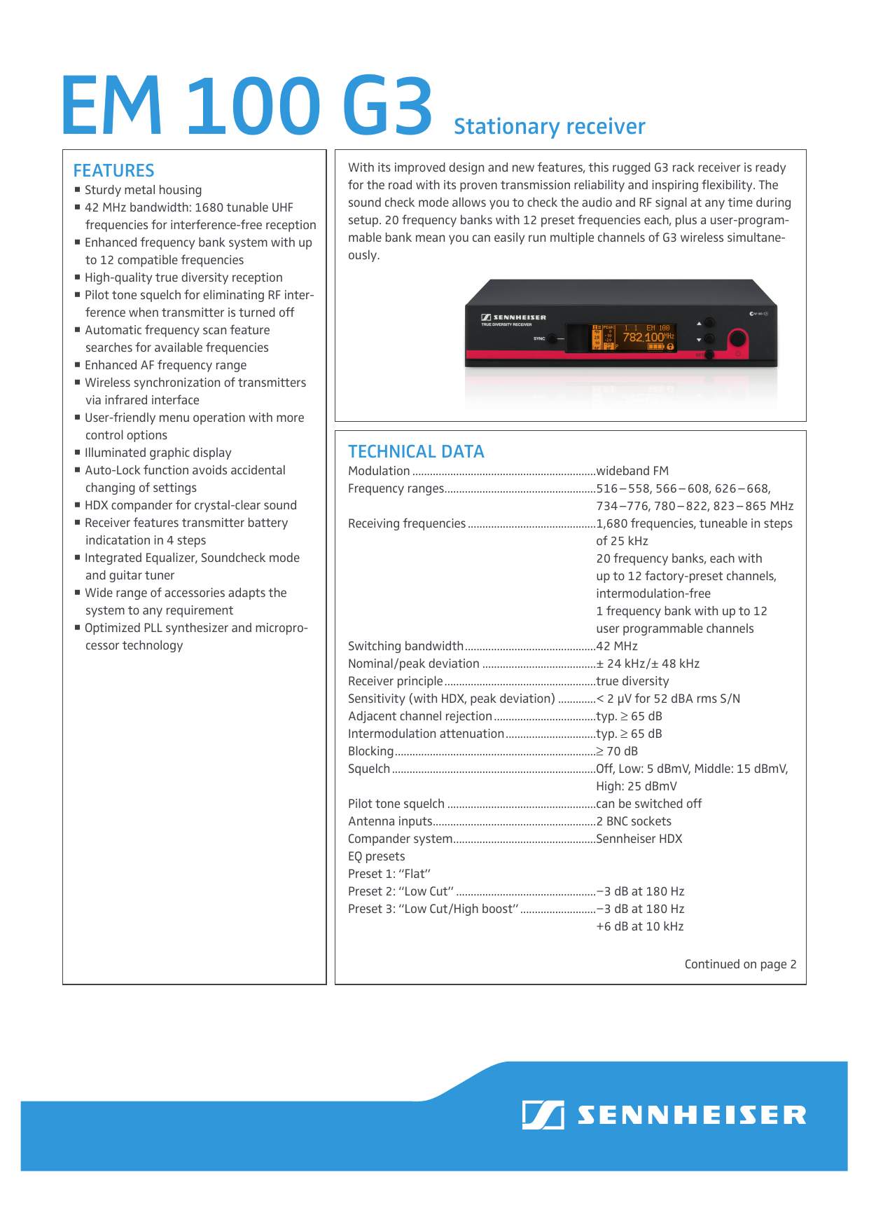 Sennheiser Em 100 G3 Spec Sheet Manualzz