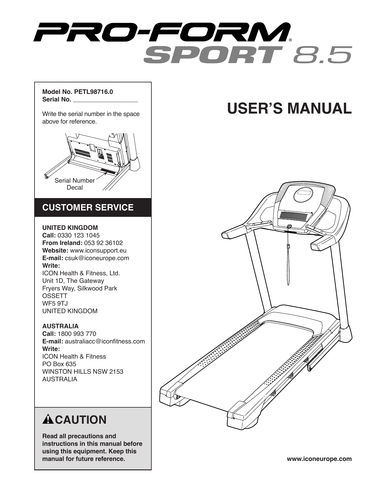 Proform 7.0 Personal Fitness Trainer Treadmill Manual - All Photos