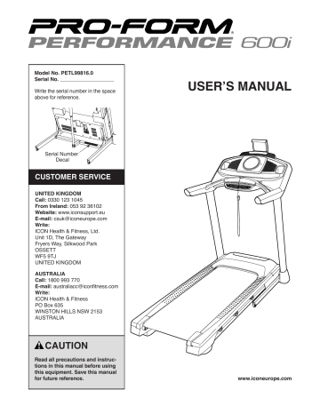 Proform performance best sale 600i treadmill manual