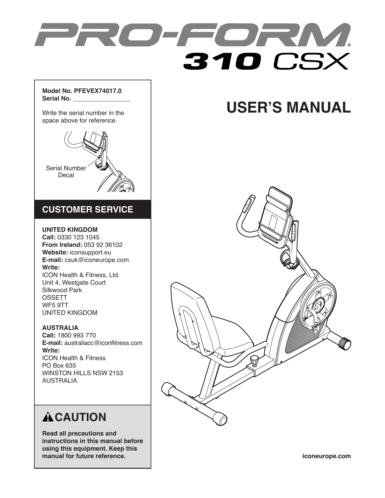 Proform 225 csx discount manual