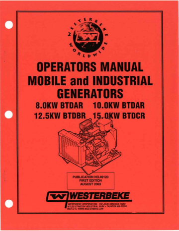 Westerbeke 15.0 BTDCR Industrial Generator Manual | Manualzz