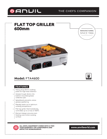 Anvil FTA4600 Griller Specification Sheet | Manualzz