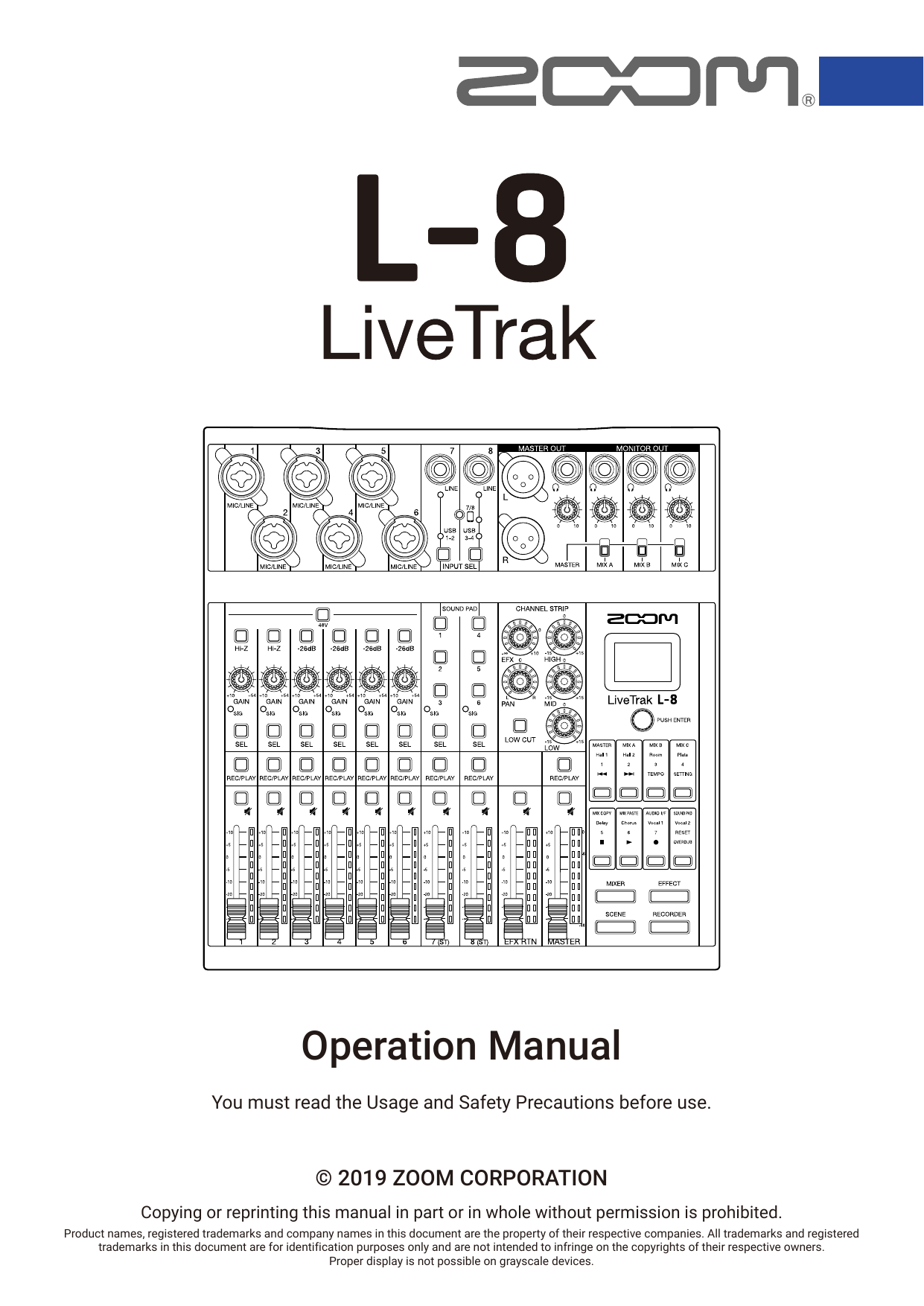 Zoom LiveTrak L8 Digital Mixer Recorder Operation Manual Manualzz