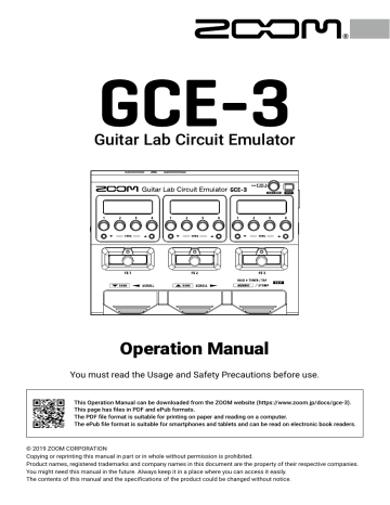 Zoom GCE-3 Guitar Lab Circuit Emulator Operation Manual | Manualzz