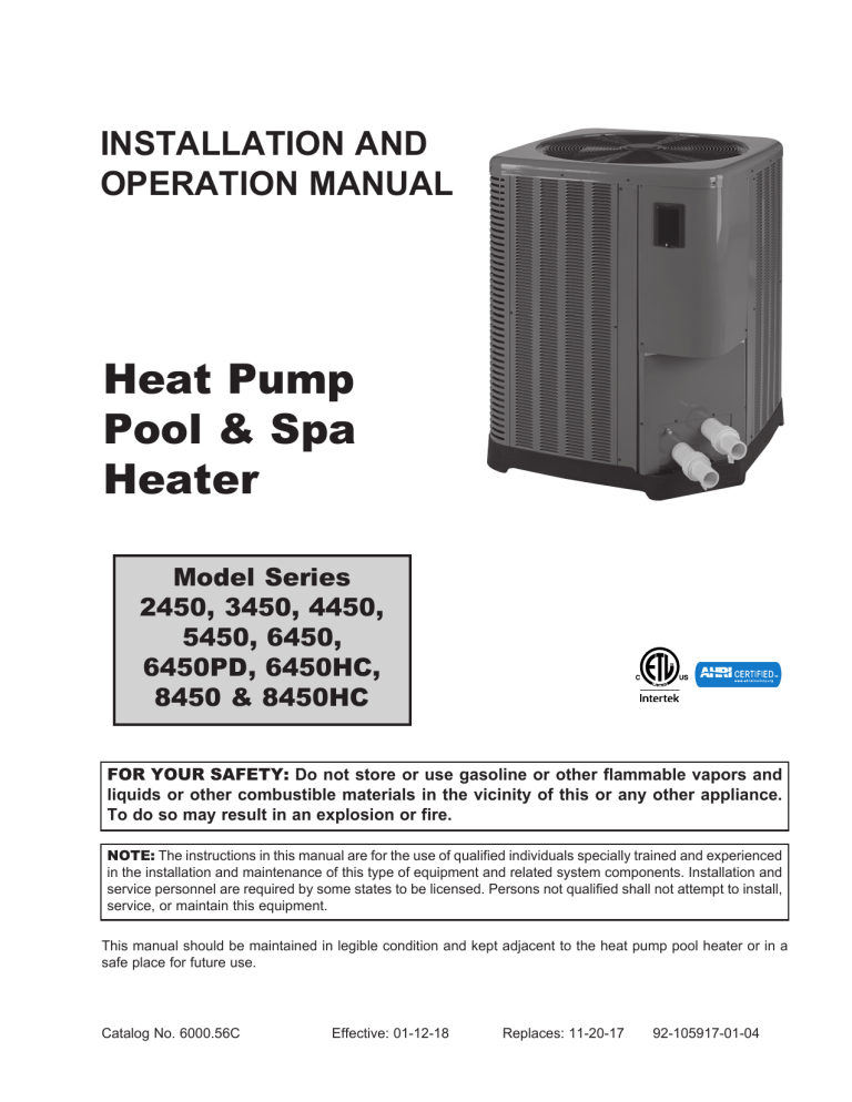 Raypak 8450 Series 5450 6450 6450hc 8450 8450hc Heat Pump Pool Spa Heater 5450 6450 8450 2450 Series 5450 Series 8450hc Series 2450 3450 4450 6450hc Series 6450pd Series 3450 Series User Manual Manualzz