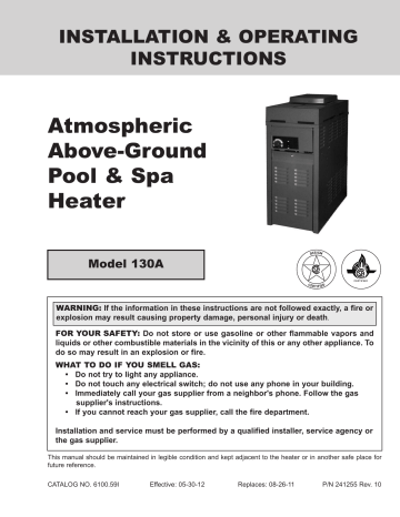 Raypak 130A Above Ground Pool Spa Heater Model Manual | Manualzz