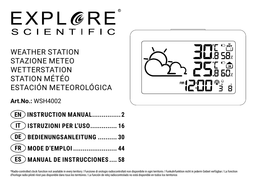 Explore Scientific Radio Weather Station with 3 Sensors WSH4005