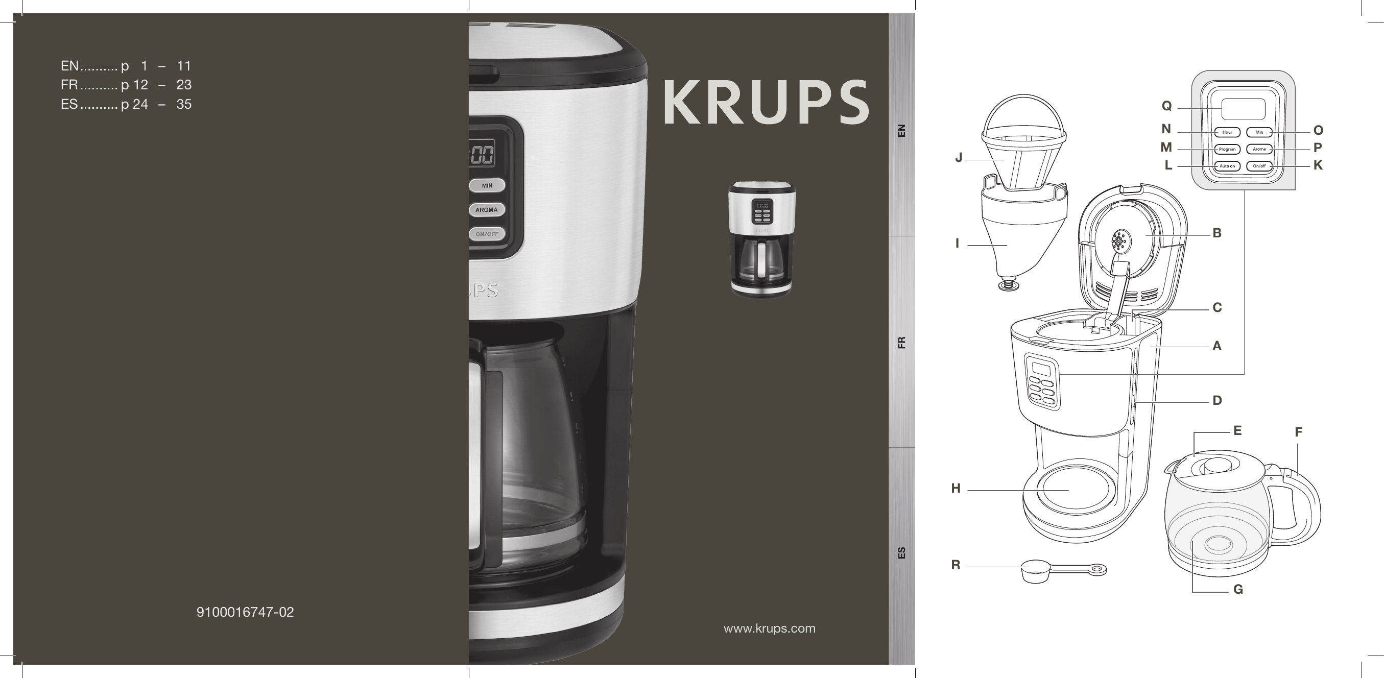 Krups Essential Brewer 12-Cup Digital Drip Coffee Maker | Stainless Steel - EC771D50