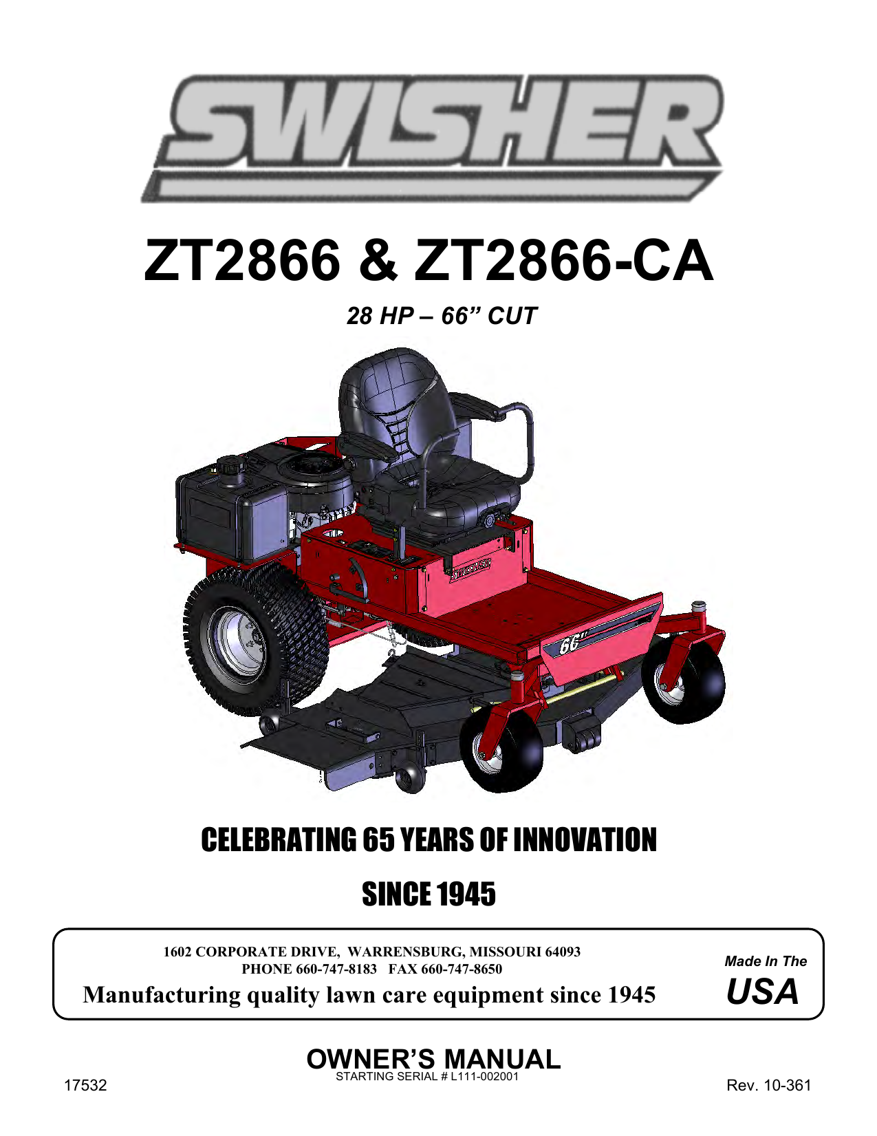 Swisher Zt2866 Zero Turn Riding Mower Owner Manual Manualzz 