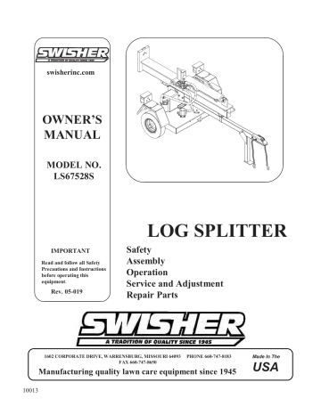 Swisher LS67528S Log Splitter Owner Manual | Manualzz