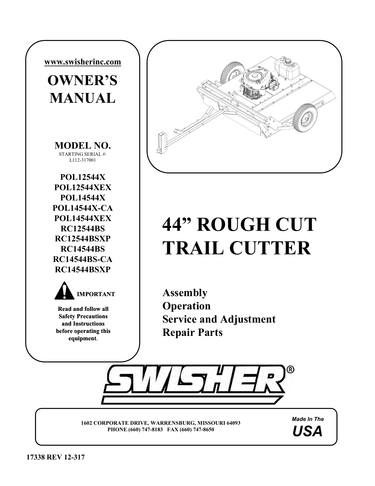 Swisher POL12544XEX Owner's manual | Manualzz