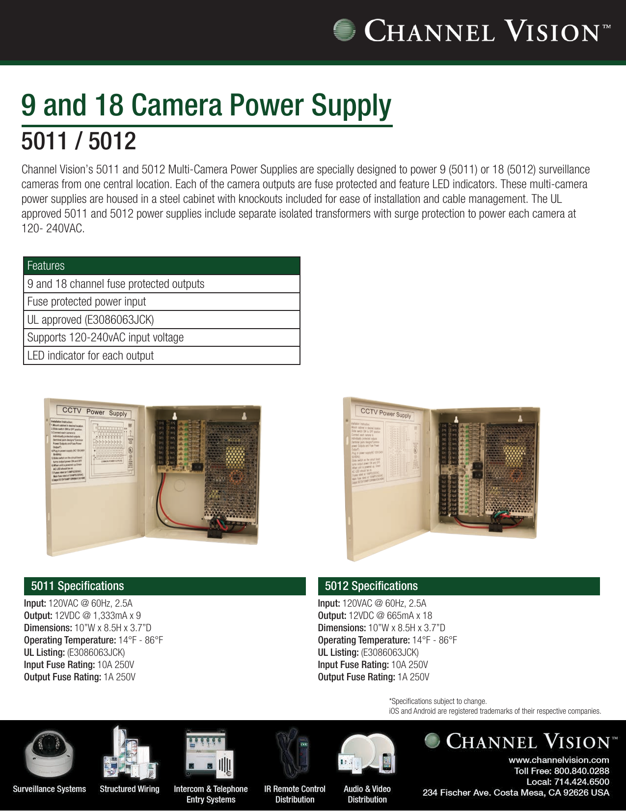 Channel Vision 5011 5012 Specification Manualzz