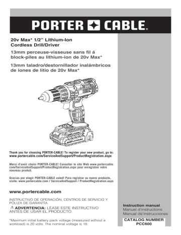 Porter Cable PCCK600LB 20V DRILL DRIVER Instruction Manual Manualzz