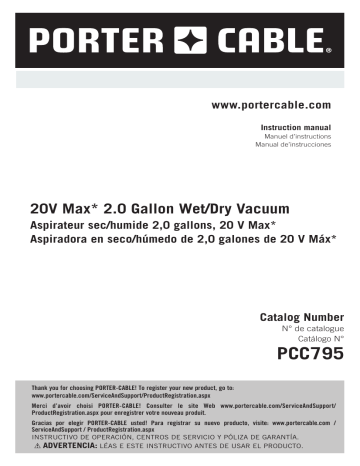 Porter Cable PCC795B 20V 2GAL WET/DRY VAC Instruction Manual | Manualzz