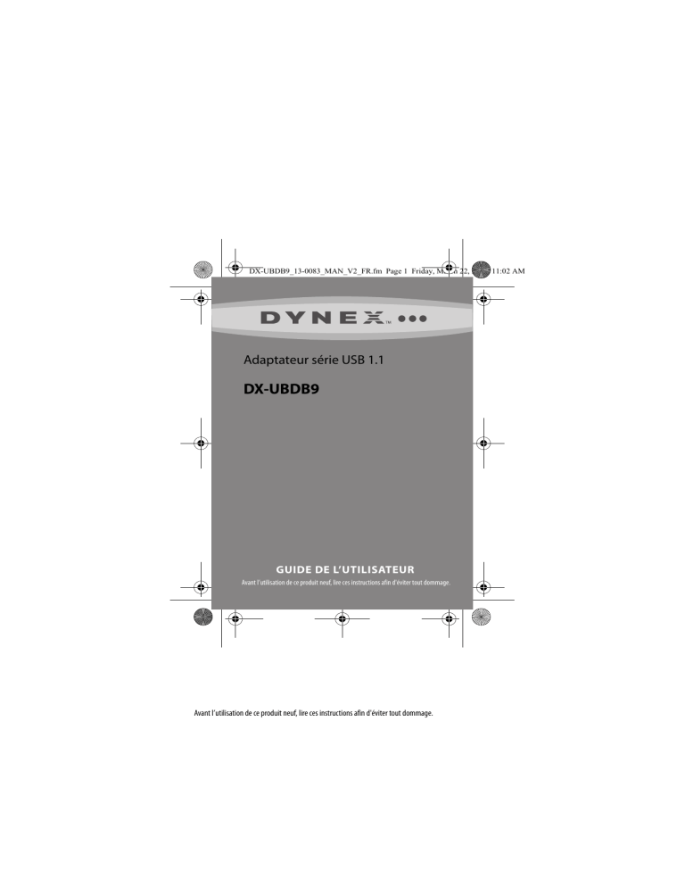 Instructions de sécurité importantes. Dynex DX-UBDB9 | Instructions de