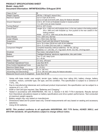 Pride Mobility Jazzy Air Specification Sheet | Manualzz