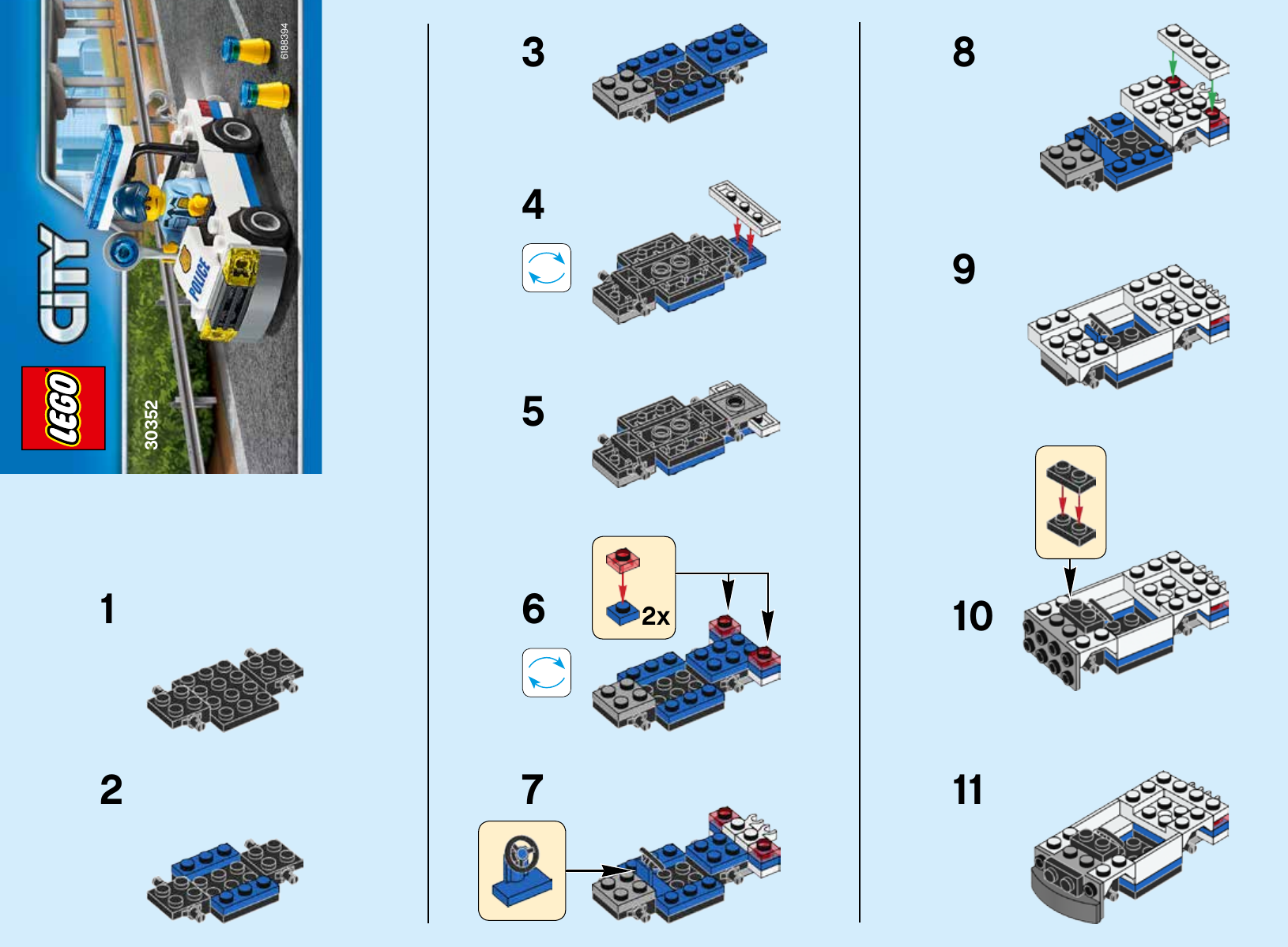 Инструкции сити. LEGO Police car 30352 instructions. LEGO City 30352. Инструкция лего Полицейская машина инструкция по сборке. Лего полиция машина инструкция по сборке.