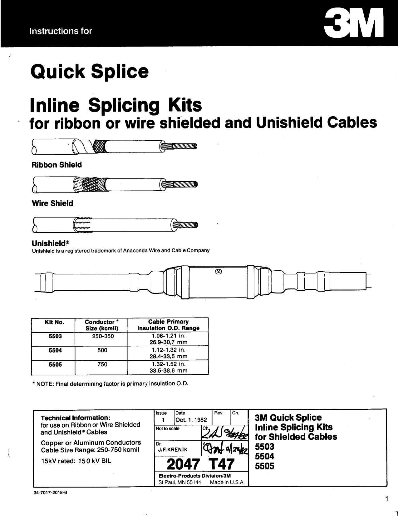 3M Molded Rubber Splice QS-II 5503 CI-350, Tape, Wire, UniShield®, 15