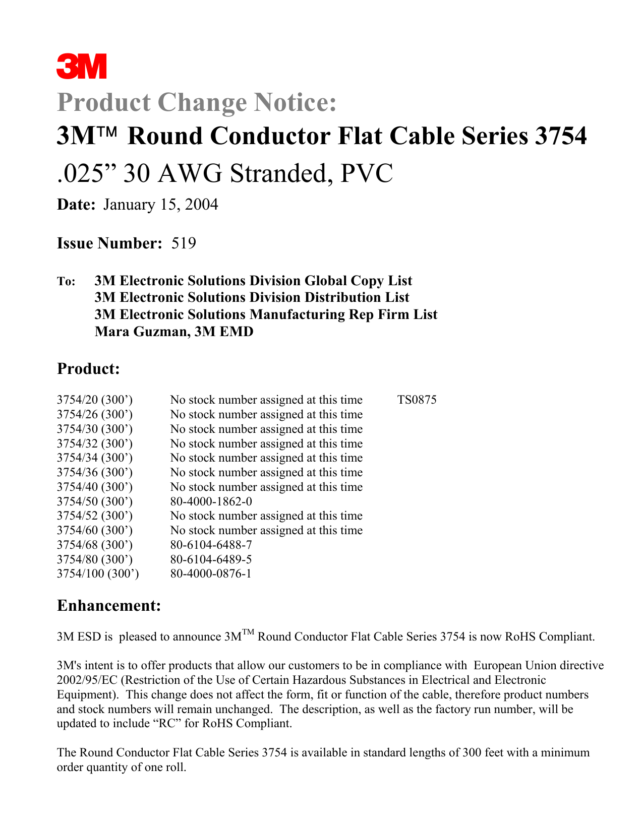 3m Round Conductor Flat Cable 3754 Series Notice Manualzz