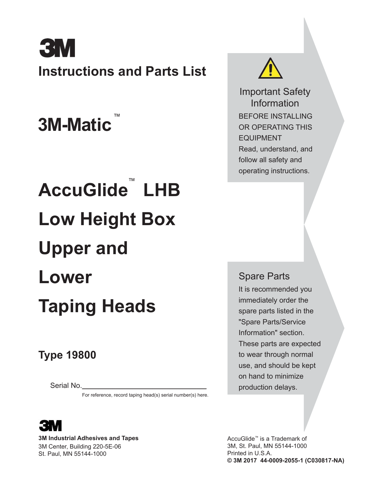 3m Accuglide Lhb Upper Lower Taping Head Operating Instructions Manualzz
