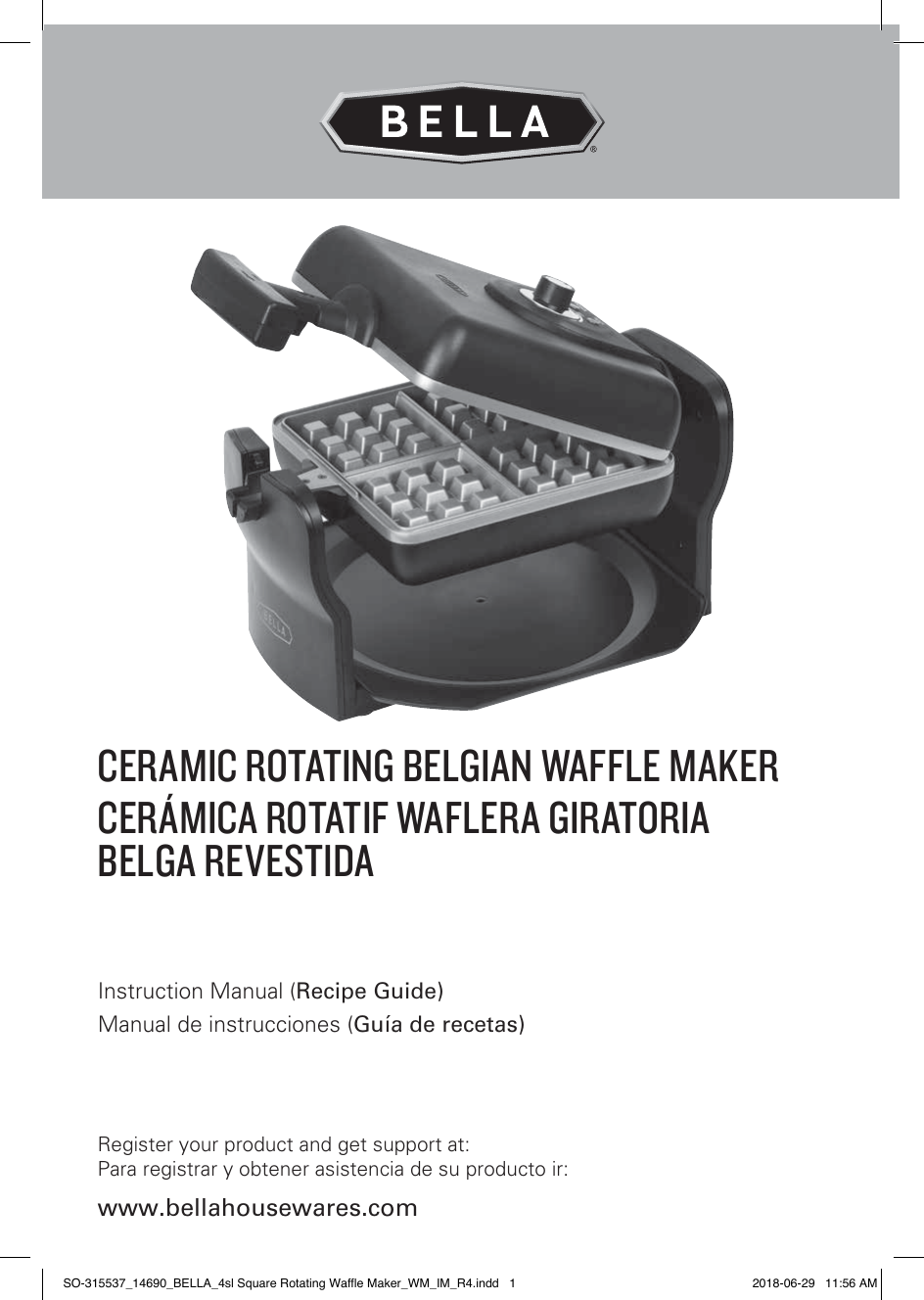 bella square rotating waffle maker