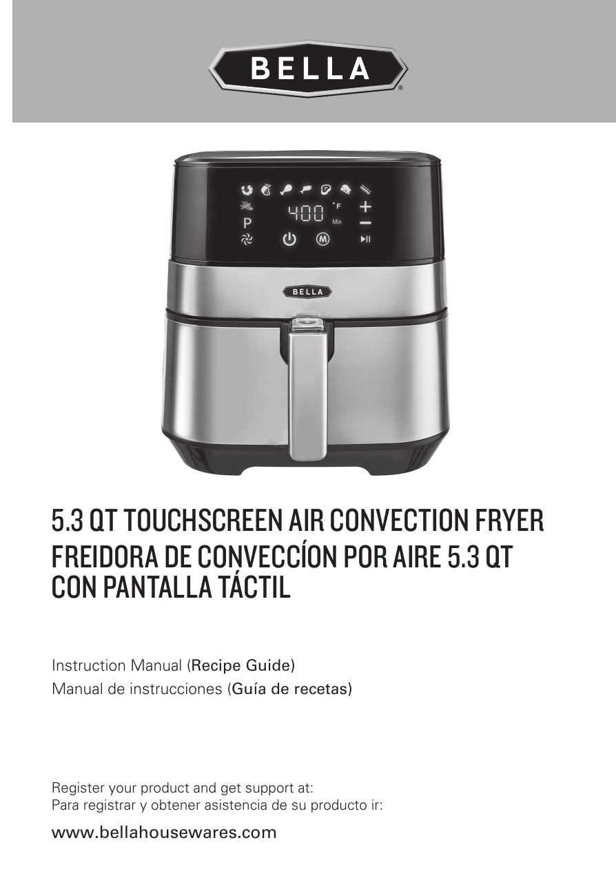 Bella pro series 5.3 qt outlet touchscreen air convection fryer