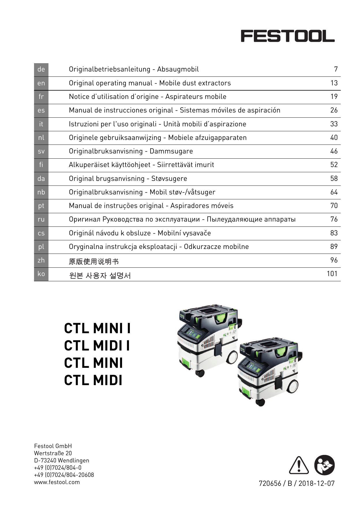 Festool CTL MIDI I, CTL MINI I Bruksanvisningen Manualzz