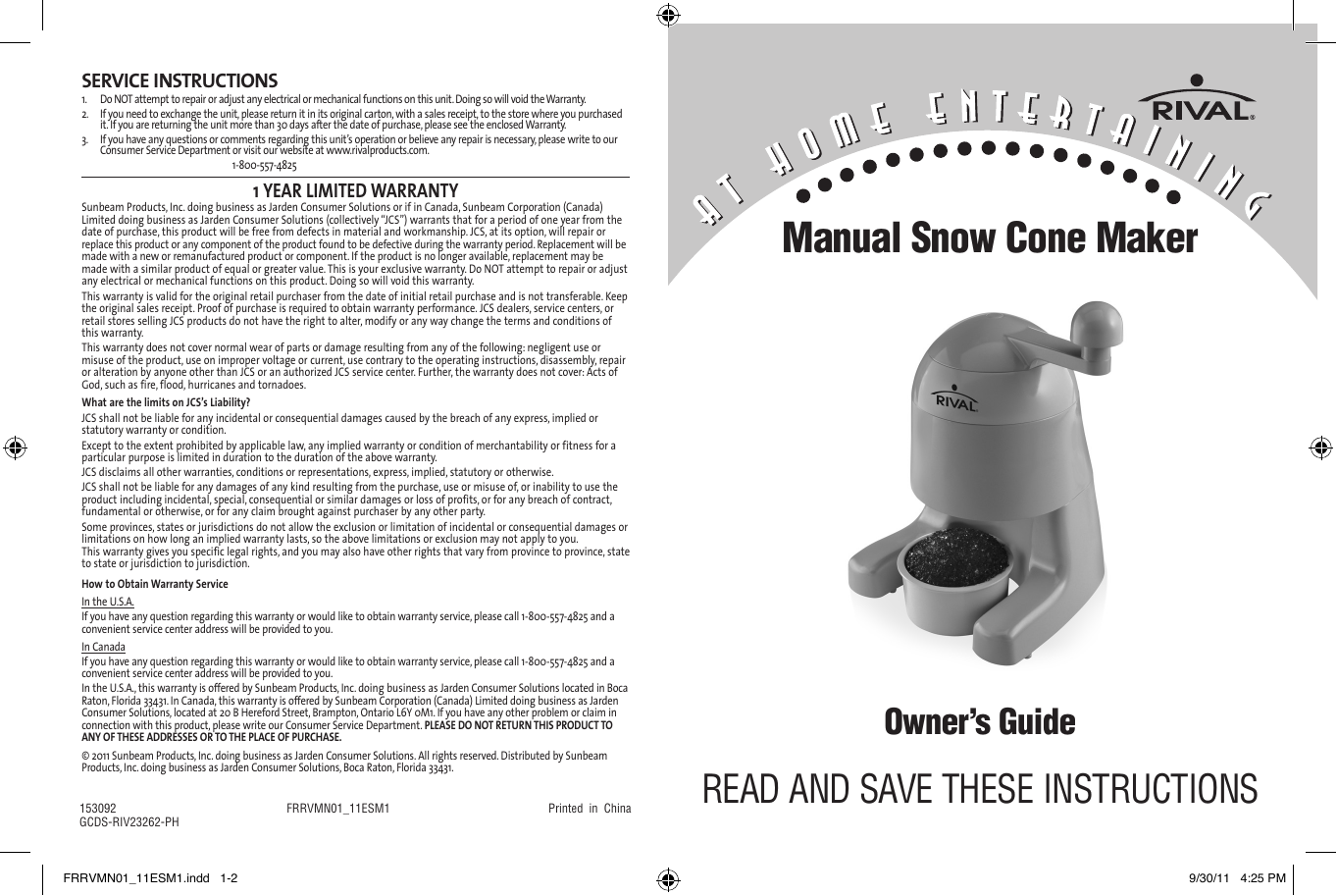 rival is450 ice shaver manual