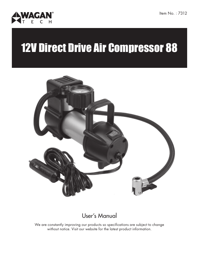 Wagan 12V Direct Drive Air Compressor 88 Instruction manual Manualzz