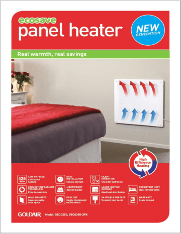 Goldair GECO250 425W Ecosave Panel Heater Manual | Manualzz