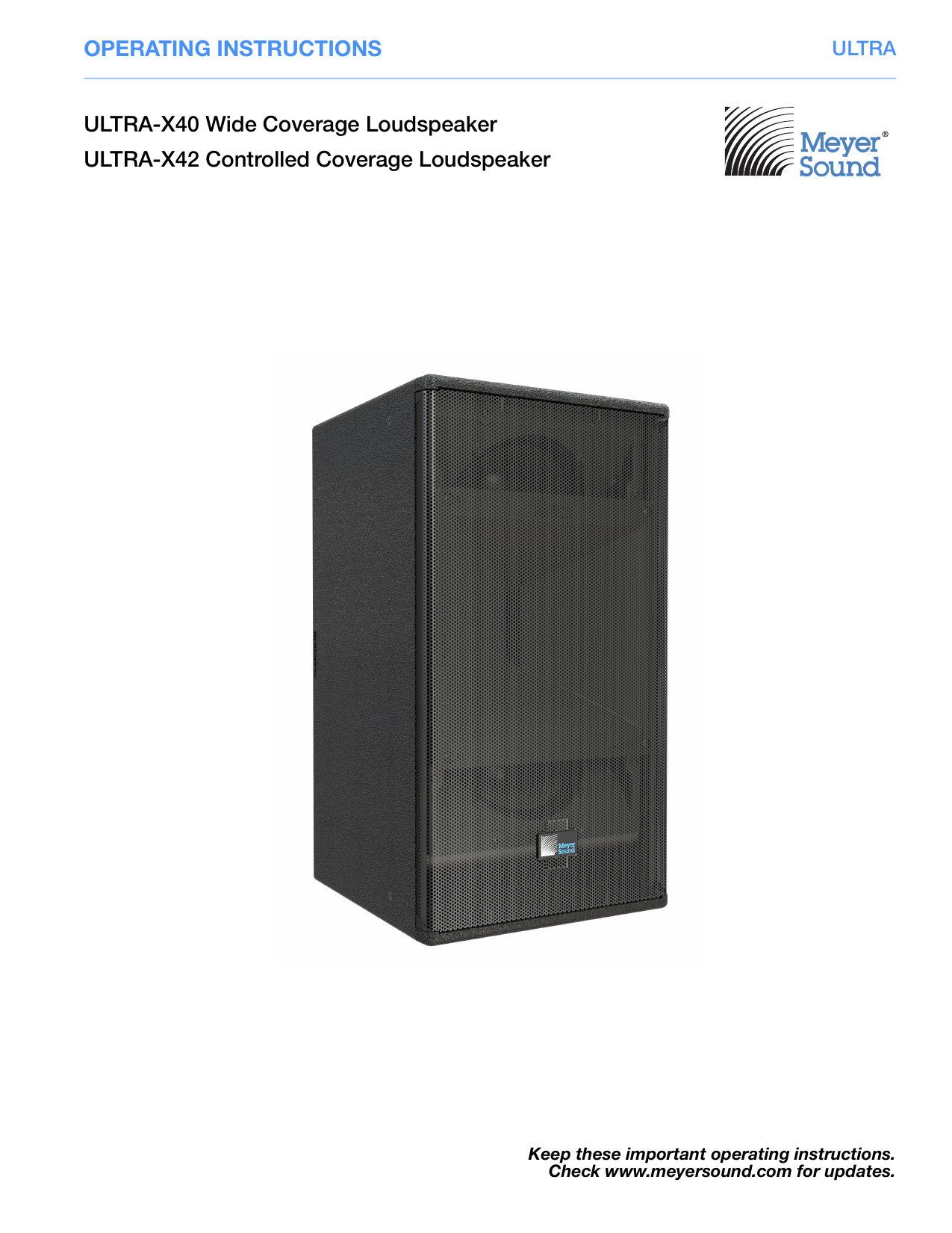Meyer Sound ULTRAX40 Compact Loudspeakers Operating Instructions