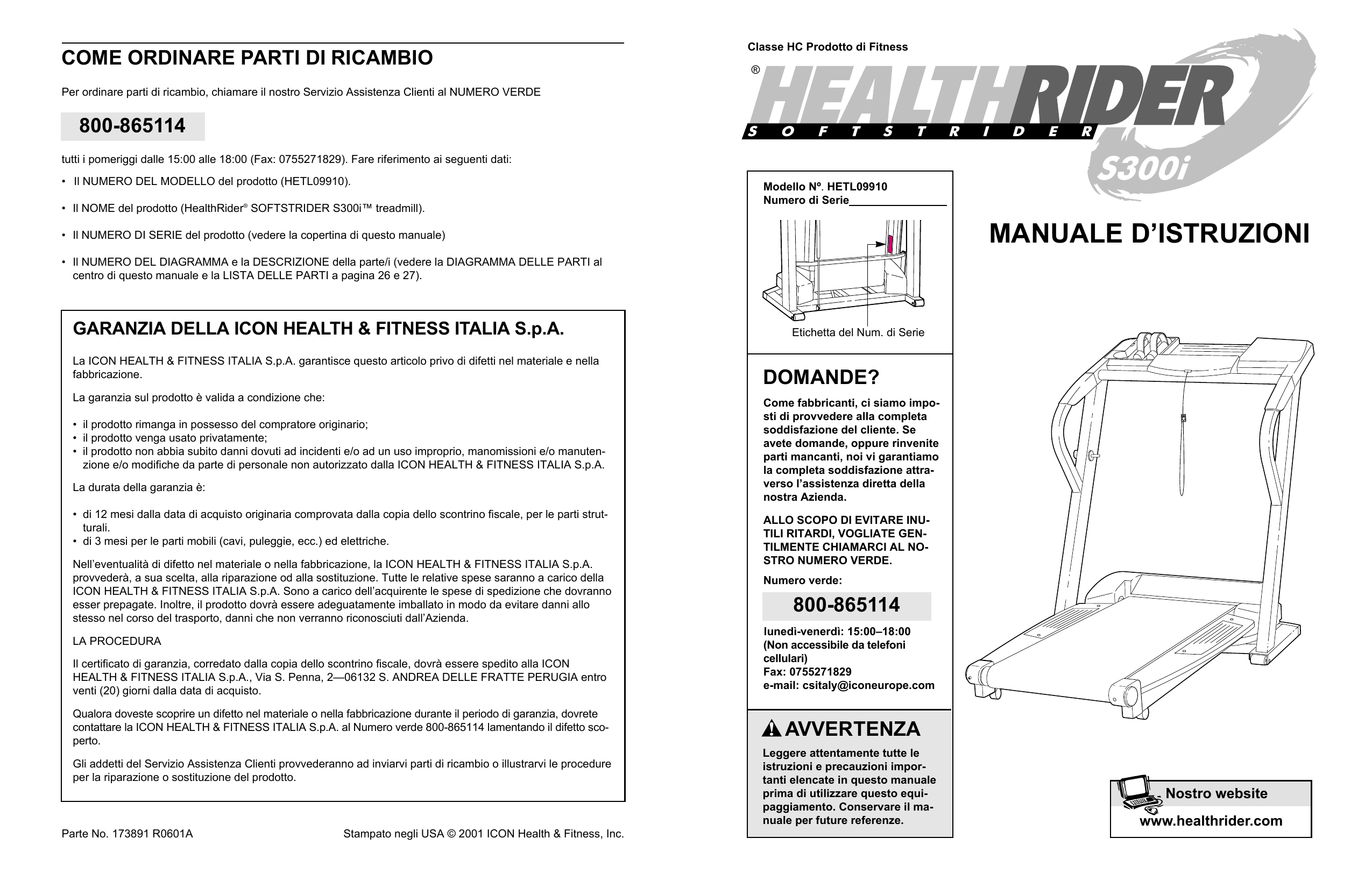 HealthRider HETL0991 S300I User manual | Manualzz