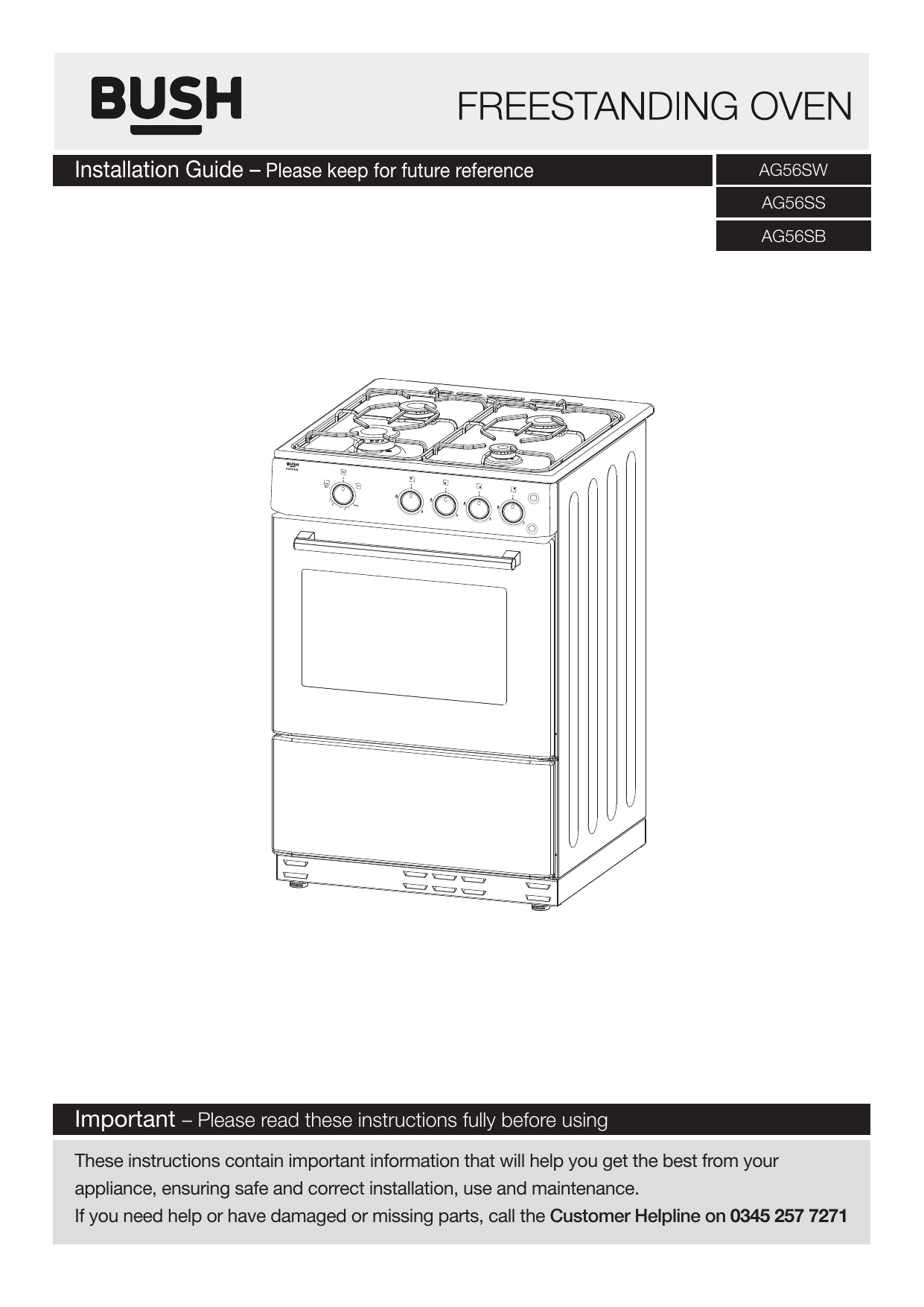 bush ag56tb gas cooker manual