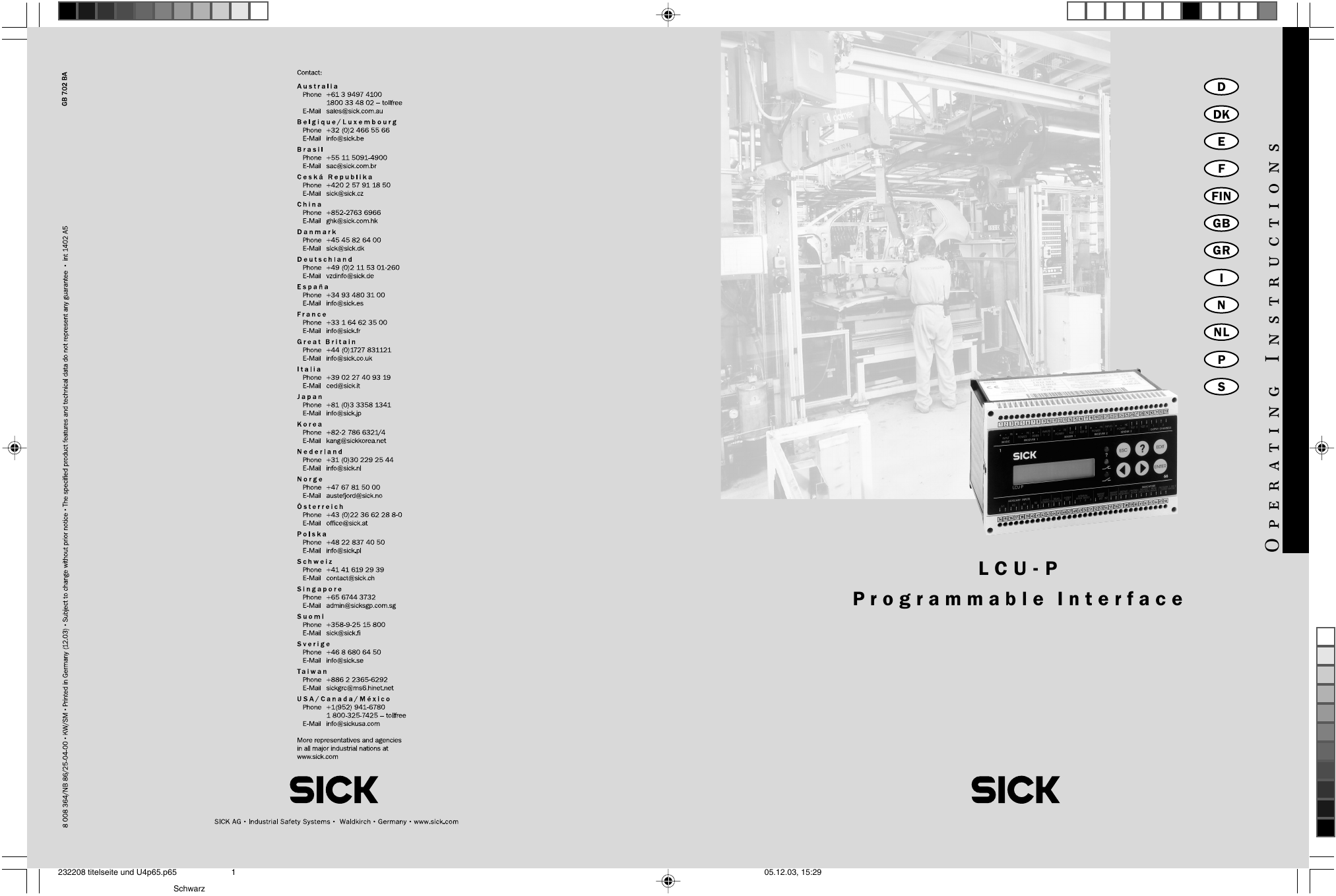 Sick Lcu P Programmable Interface Operating Instructions Manualzz