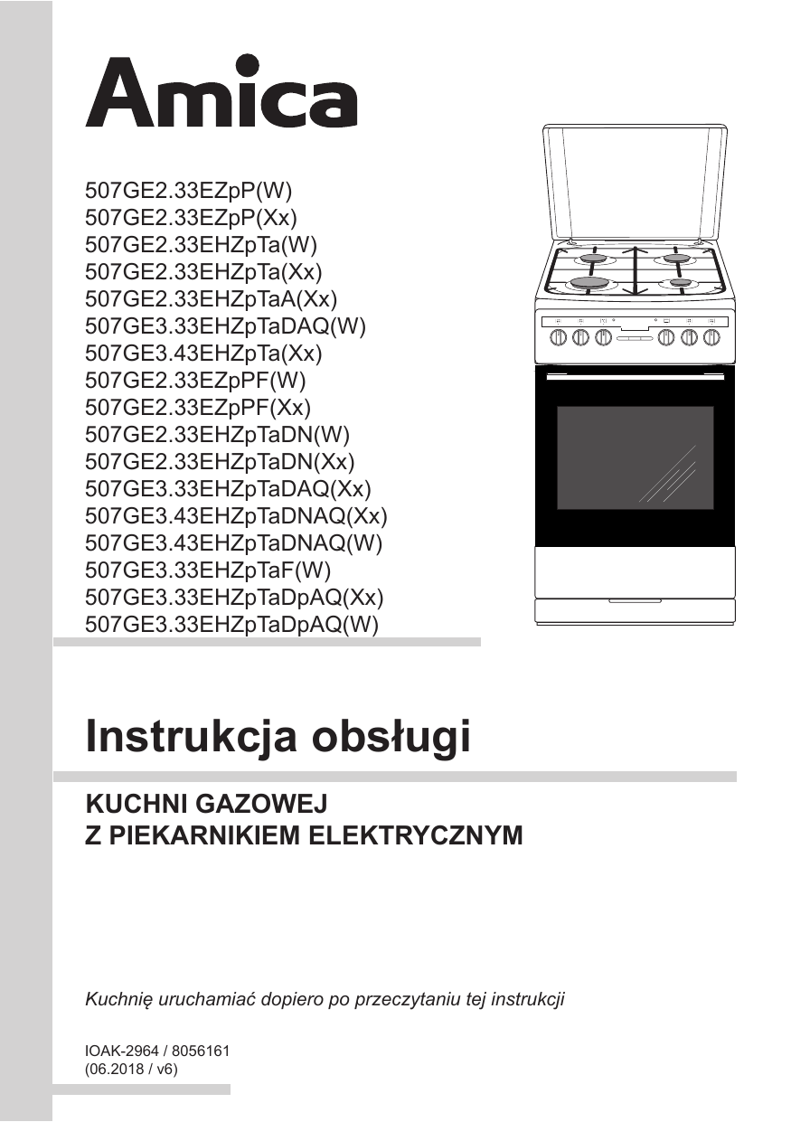 Amica 57GE3.33HZpTaDAQ(W) Freestanding gas electric cooker Instrukcja obsługi Manualzz
