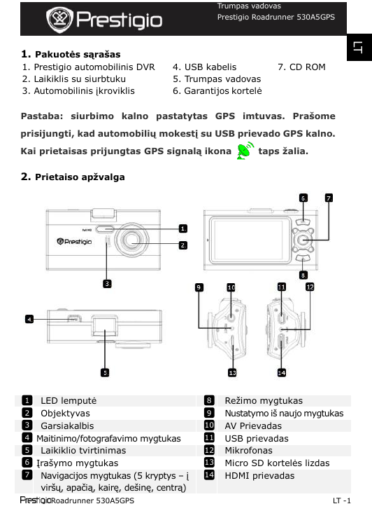 Prestigio Roadrunner 530gps Greitas Pradmenų Gidas Manualzz