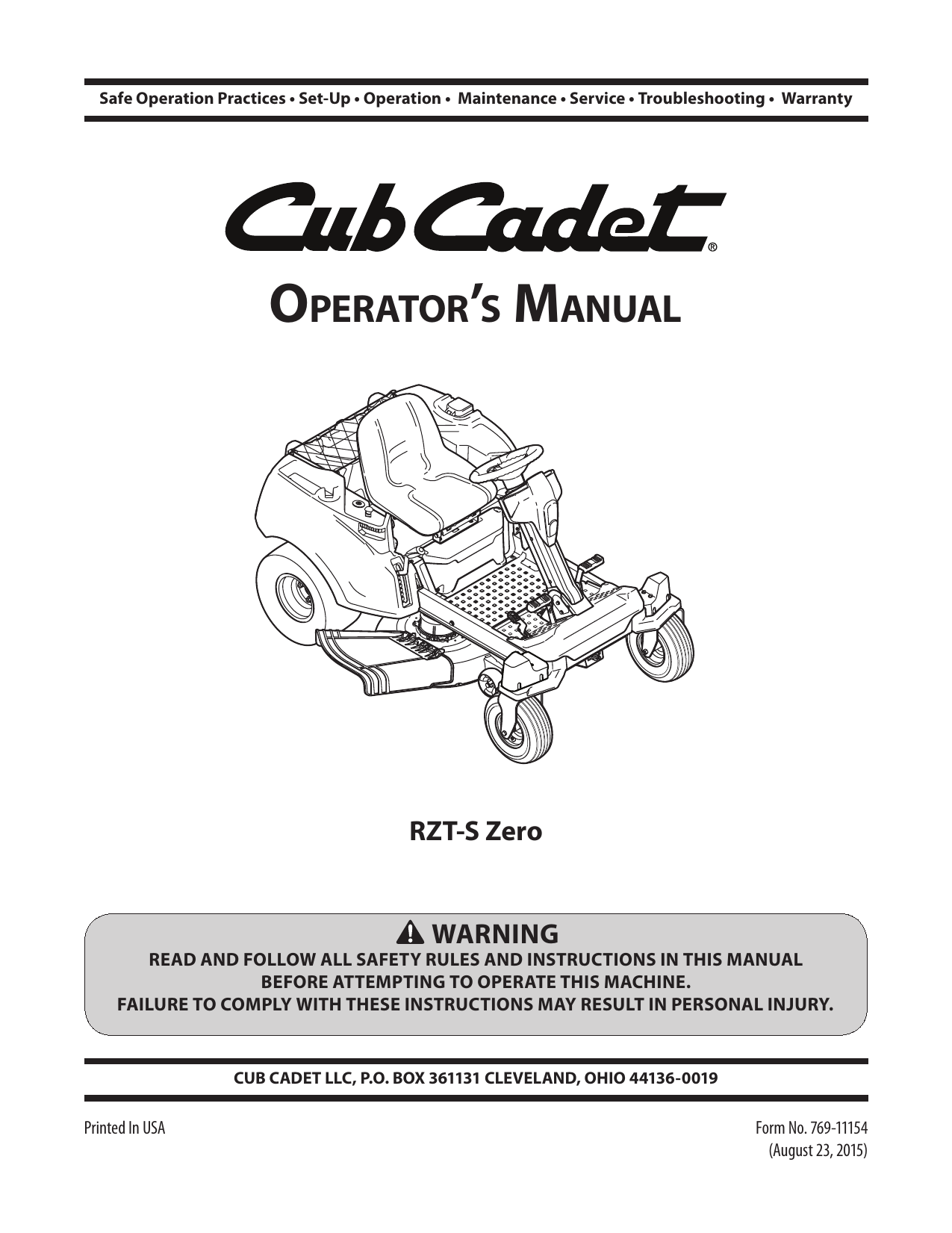 Cub cadet rzt discount s zero battery