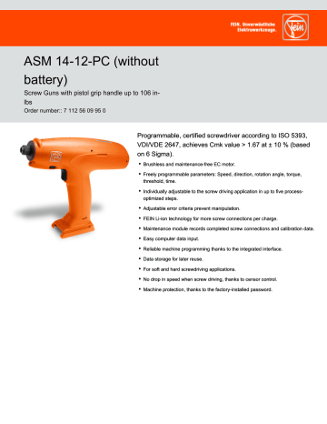 Fein ASM 14-12-PC Screw Guns Data Sheet | Manualzz