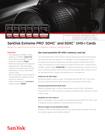 Sandisk Extreme PRO® SDHC™ And SDXC™ UHS-I Card SD Cards Data Sheet ...