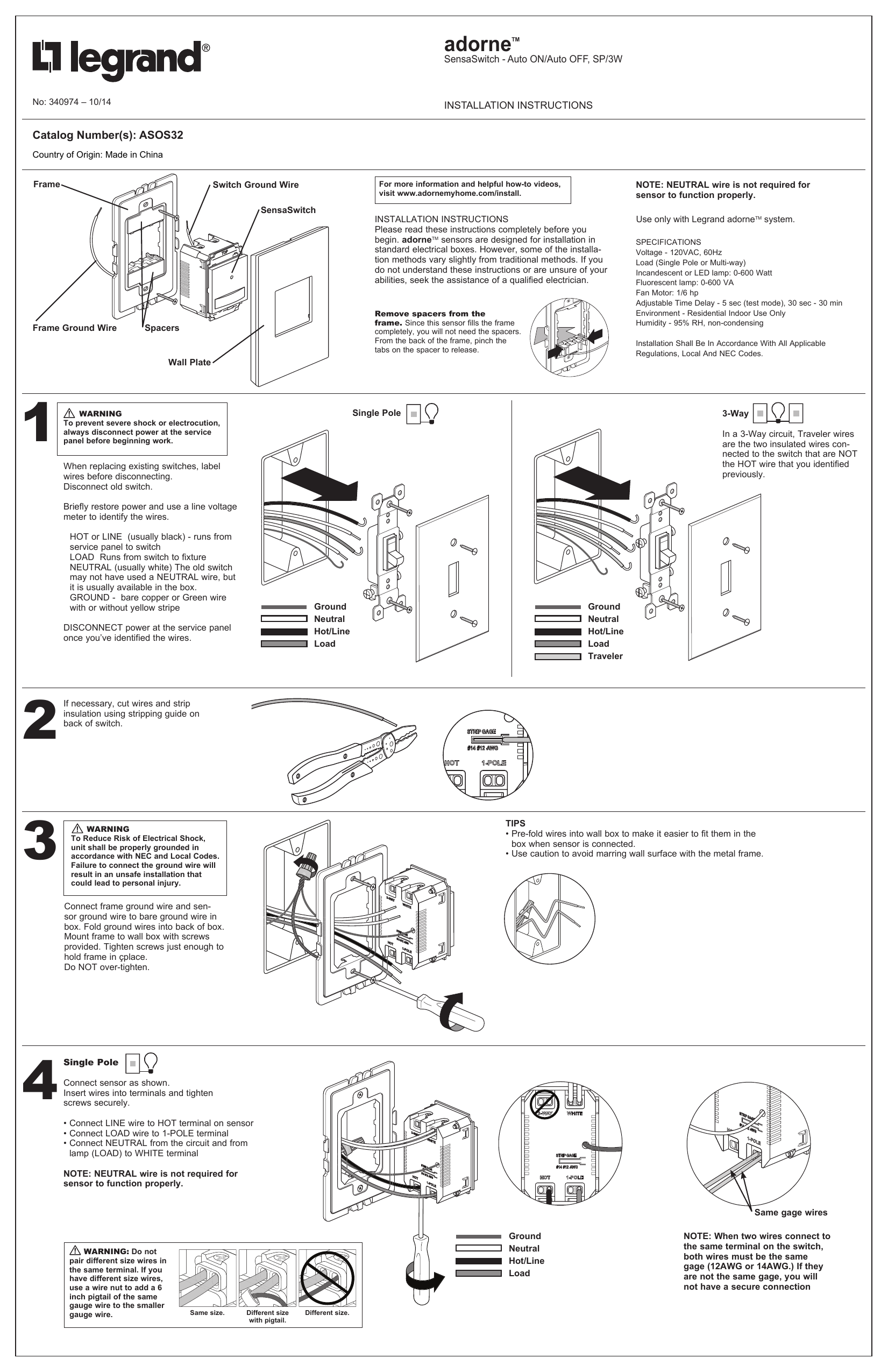 Legrand adorne Installation Instruction | Manualzz  Schematic Legrand 3 Way Switch Wiring Diagram    Manualzz